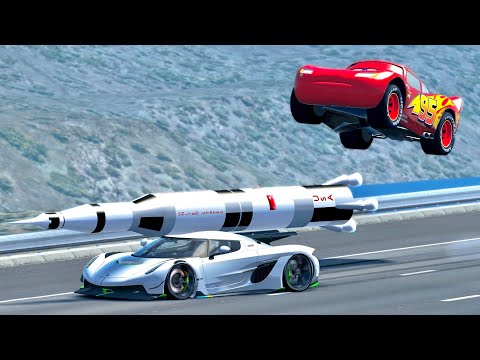 Koenigsegg Jesko with Saturn V Rocket Engine vs Lightning McQueen - Drag Race 20 KM