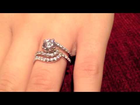 Striking 14k White Gold Matching Engagement Set With Round Cubic Zirconia- MA8192