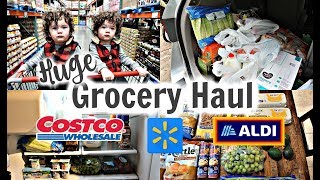 HUGE GROCERY HAUL! COSTCO, WAL-MART &amp; ALDI | STOCKING THE PANTRY!