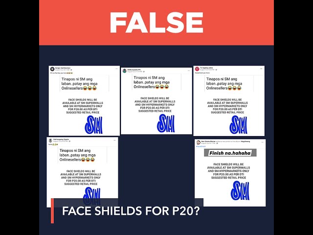 FALSE: SM advisory on face shields selling for P20