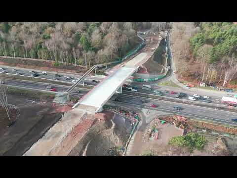 DJI Mini 4 Pro - A3 improvement works update, Wisley Road Bridge and road being laid Jan 28th 2024