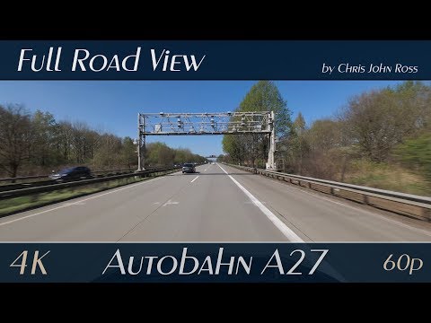 Autobahn (A27), Germany: Bremen-Horn-Lehe - Bremen-Überseestadt - 4K (UHD/2160p/60p)