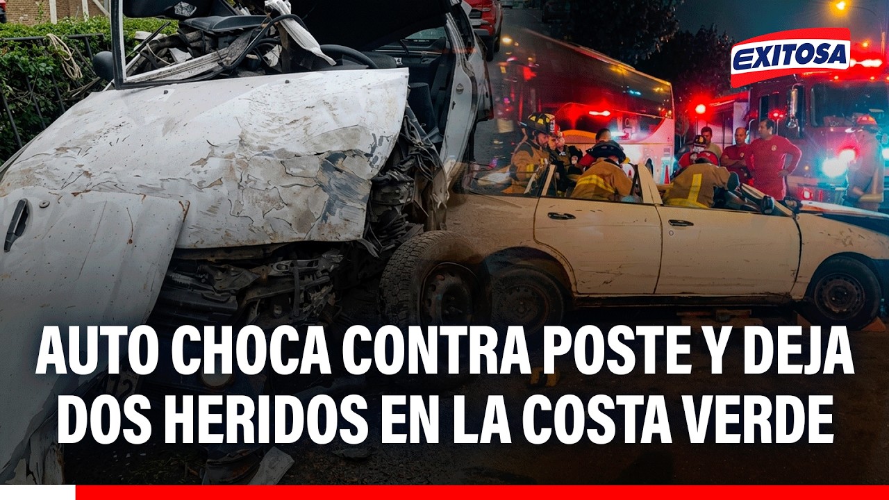 🔴🔵 Auto choca contra poste y deja dos heridos en la Costa Verde