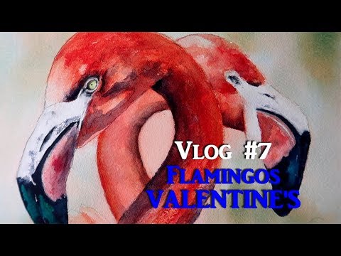 Watercolor Painting Tutorial  - The Art of Ward Jene Stroud - Vlog #7 Flamingos Valentine's