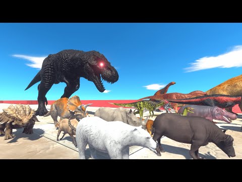Who will survive? DARK T-REX Chase Race All Animals&Dinosaurs -Animal Revolt Battle Simulator