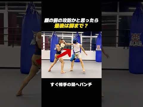 顔の前の攻防から脚への蹴りへ｜格闘技の実演