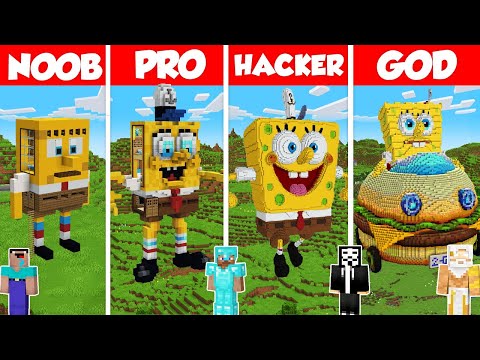SpongeBob SquarePants Build Battle Challenge - Noob vs Pro vs Hacker vs God - Minecraft Animation