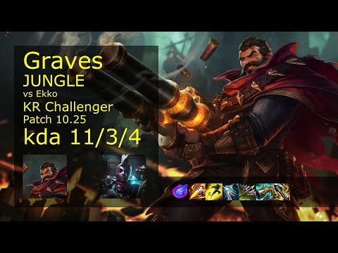 Graves vs Ekko Jungle - KR Challenger 11/3/4 Patch 10.25 Gameplay // [롤] 그레이브즈 vs 에코 정글