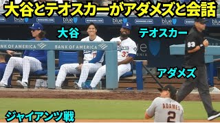 ベンチの大谷翔平&テオスカーがジャイアンツのアダメズとジェスチャーで会話！！【現地映像】2025年9月21日ジャイアンツ戦