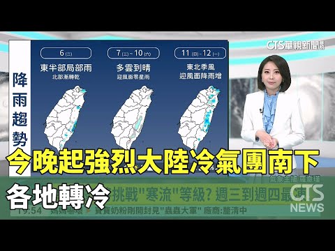 今晚起至明日強烈大陸冷氣團南下　各地轉冷