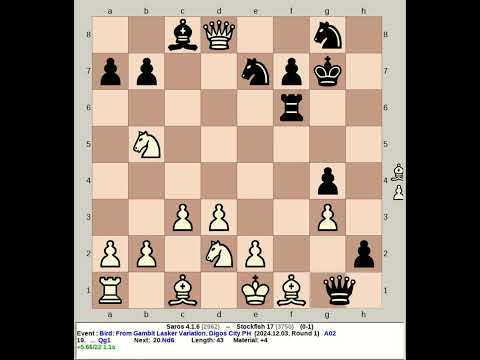 Saros 4.1.6 vs Stockfish 17 | Bird: From Gambit Lasker Variation #chess