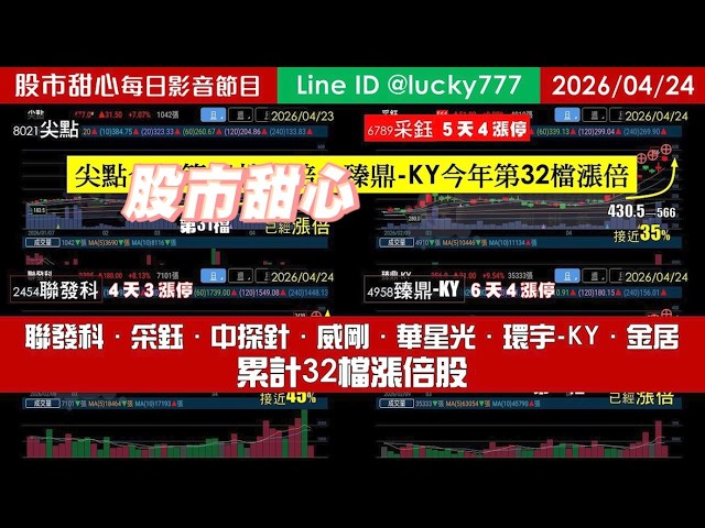 0424【甜心盤後節目】尖點．臻鼎-KY榮登長輩，累計32檔！聯發科．采鈺．中探針．威剛．華星光．環宇-KY．金居