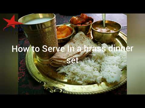 Brass dinner set. 1 plate, 3 bowls, 1 spoon, and 1 glass. 6 ...