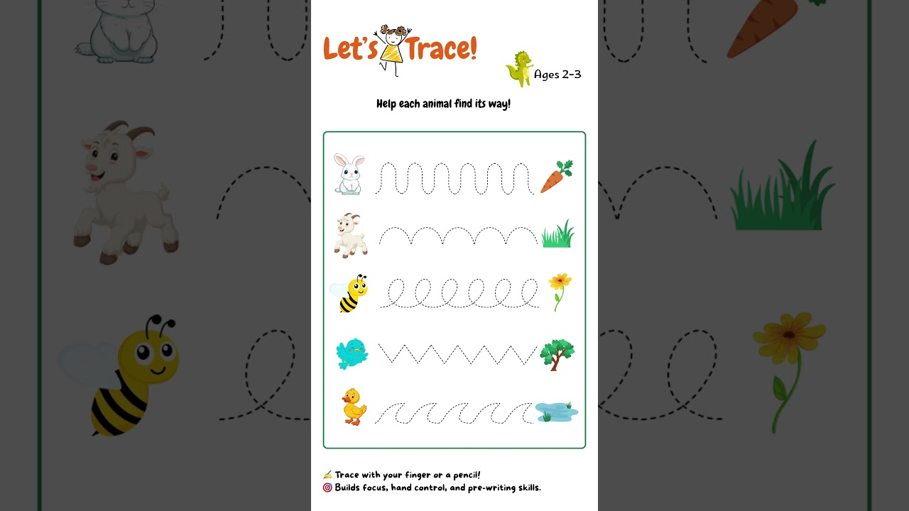 ✏️ Animal Paths 🐰 – Tracing Worksheet for Toddlers 🐣(Ages 2–3)