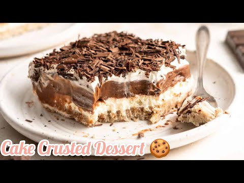 Cake Crusted Dessert 🍪/Crusted fudge is topped with a soft, cake/Easy and Delicious Recipe!!