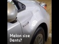 Toyota Pirus with a Melon Size Before and After Paintless Dent Removal