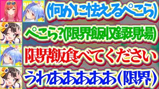 【限界飯】りりーかとぺこらの『限界飯収録現場』にたまたま居合わせ、様子がおかしいぺこらに煽られて限界飯(親子丼)を食べた結果"限界"を迎えてしまうスバルw【ホロライブ切り抜き/大空スバル/兎田ぺこら】