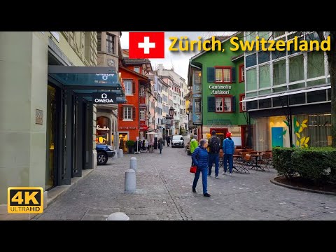 Passeie pela Bahnhofstrasse - Zurique, a principal rua comercial da Suíça | Março de 2023 [4K]