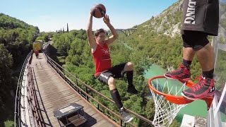 Freestyle Trampoline Slam Dunks on a Train by the Dunking Devils
