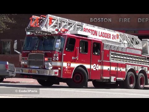 Boston Fire Ladder 24 + Engine 4 Responding from Quarters