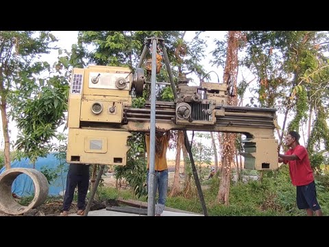 Endlich kam das Ergebnis der Suche, wie man eine Drehmaschine ohne schweres Gerät absenken kann