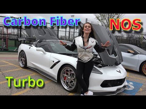 C7 Corvette with BIG MUSCLE -83mm Turbo, Carbon Fiber, NOS, Fixed Spoiler, Plasma LED Avanti Wheels