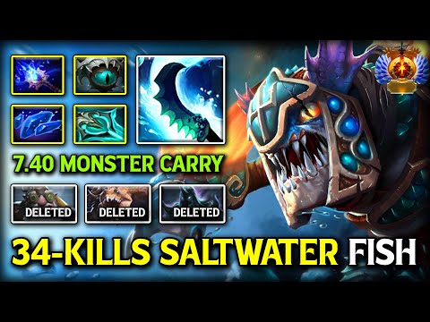 34-KILLS SALTWATER FISH CARRY Slark | Full aghs Effects + Eye of Skadi Build | 7.40 DotA 2