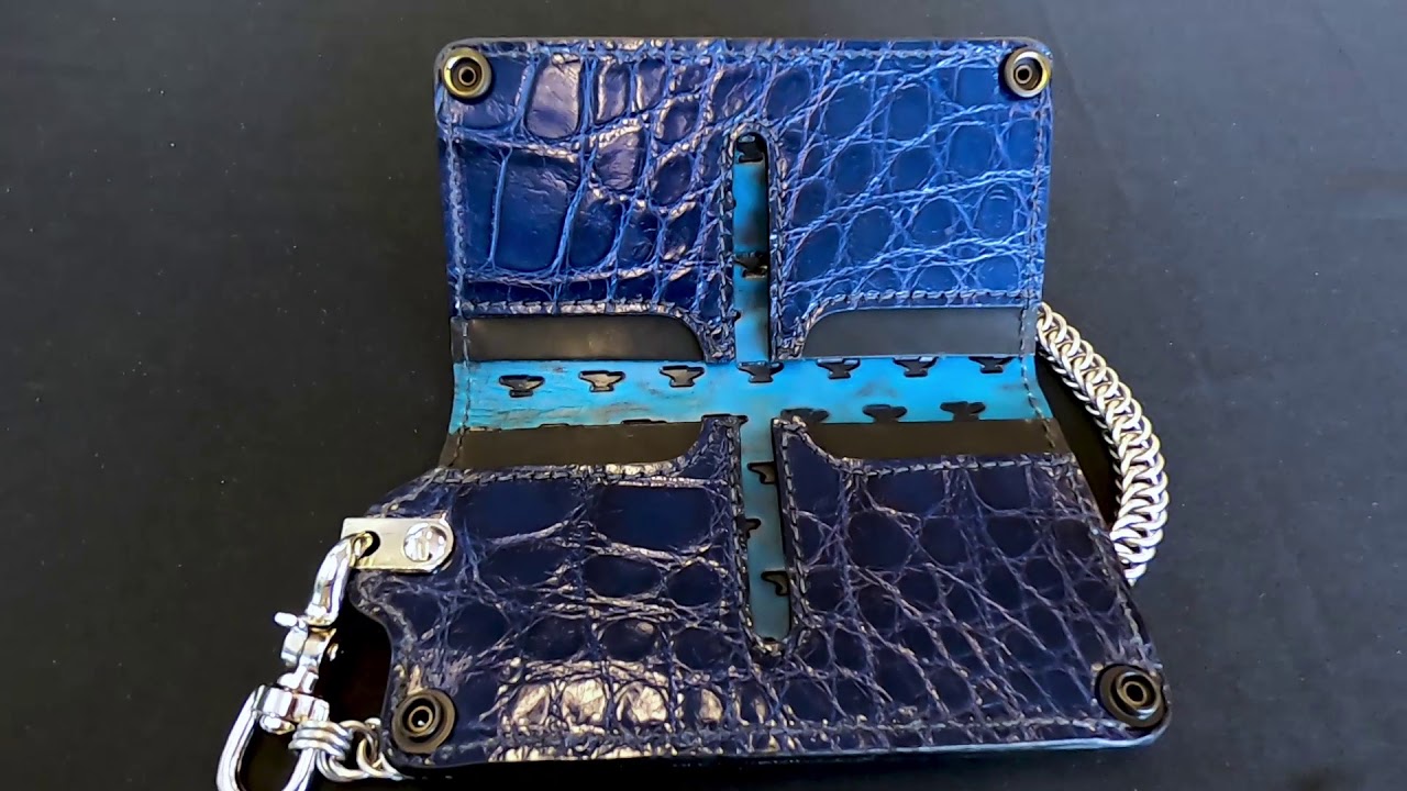 Long Chain Wallet made from Navy Blue Alligator by Anvil Customs