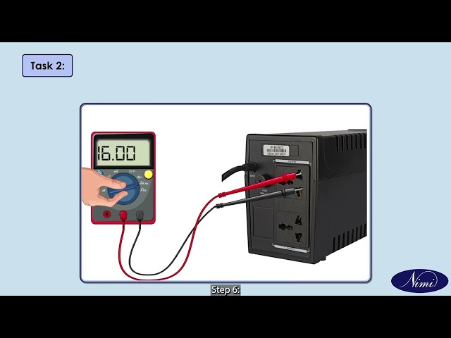 Demonstrate the various test points and verify the voltage on the UPS