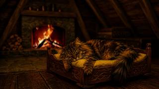 Fall Asleep FAST In 3 Minutes [NO ADS] 🐱🔥Purr Cat Sleep Sounds & Crackling Fire for Insomnia Relief😴