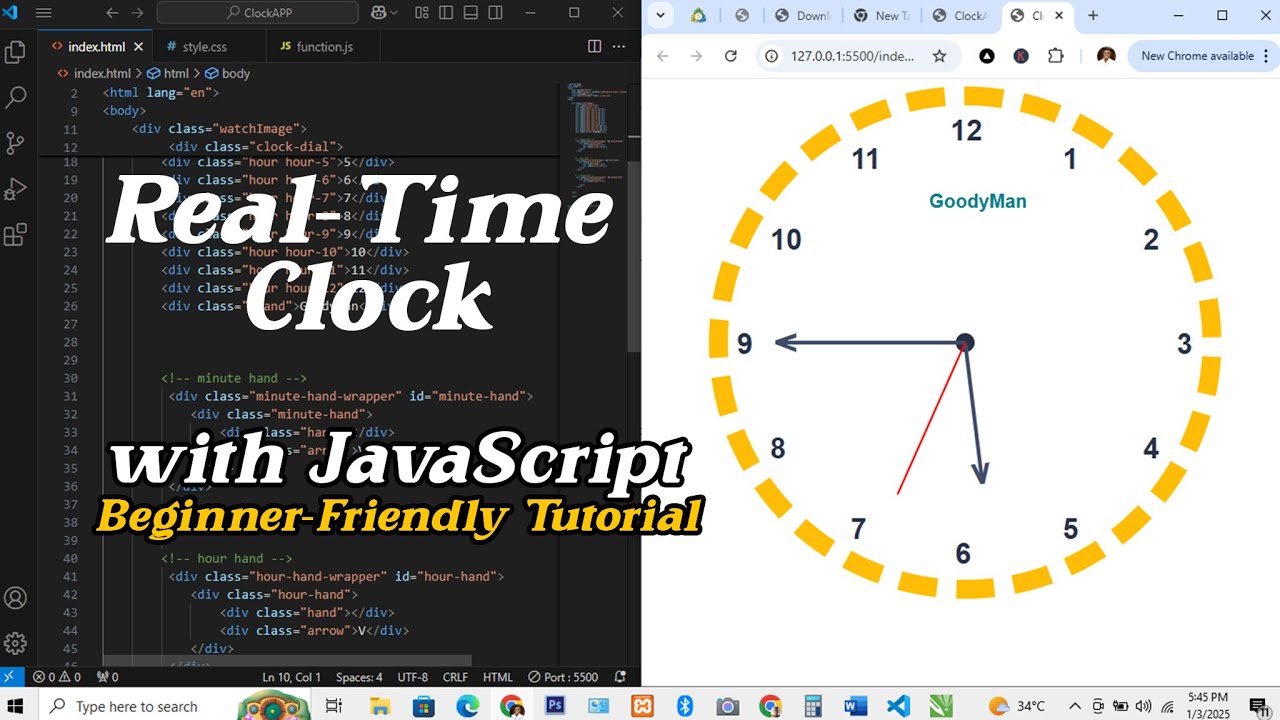 Build a Real-Time Analog Clock Using HTML, CSS & JavaScript | Beginner-Friendly Project Tutorial