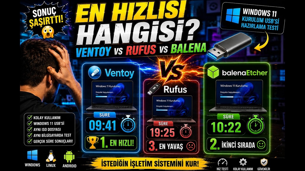 Ventoy, Rufus ve BalenaEtcher Kapıştı! 😱 En Hızlı, En Kolay, En Yetenekli Hangisi?