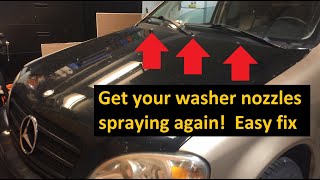 Mercedes W163 ML350 ML500 Windshield Washer Sprayer Fix, Clean Clogged Valve, Front and Rear Nozzles