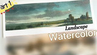 【Part 1】VERY EASY landscape watercolor suitable for beginners to try - tranquil moonlight