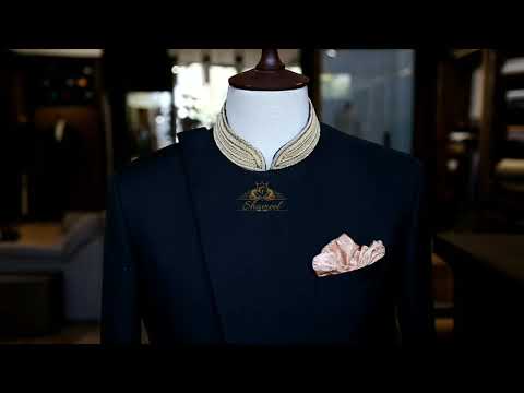 Black side cut sherwani by Shameel Khan