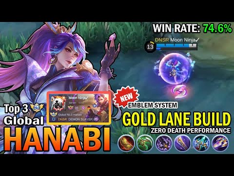 HANABI TOP GLOBAL GAMEPLAY | GOLD LANE BUILD, ZERO DEATH PERFORMANCE | MOBILE LEGENDS