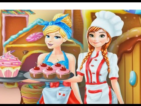 Dress Up Games » Anna and Cinderella at the Cupcakes Factory - New Girls Games