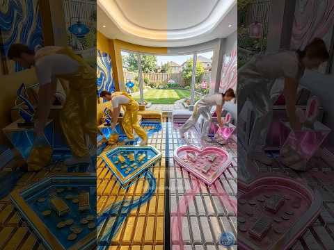 THIS DOUBLE FLOOR IS JUST AMAZING!💛🤍😱 Gold & Silver Epoxy Luxury Floor 💎💖 #epoxy #epoxyfloor