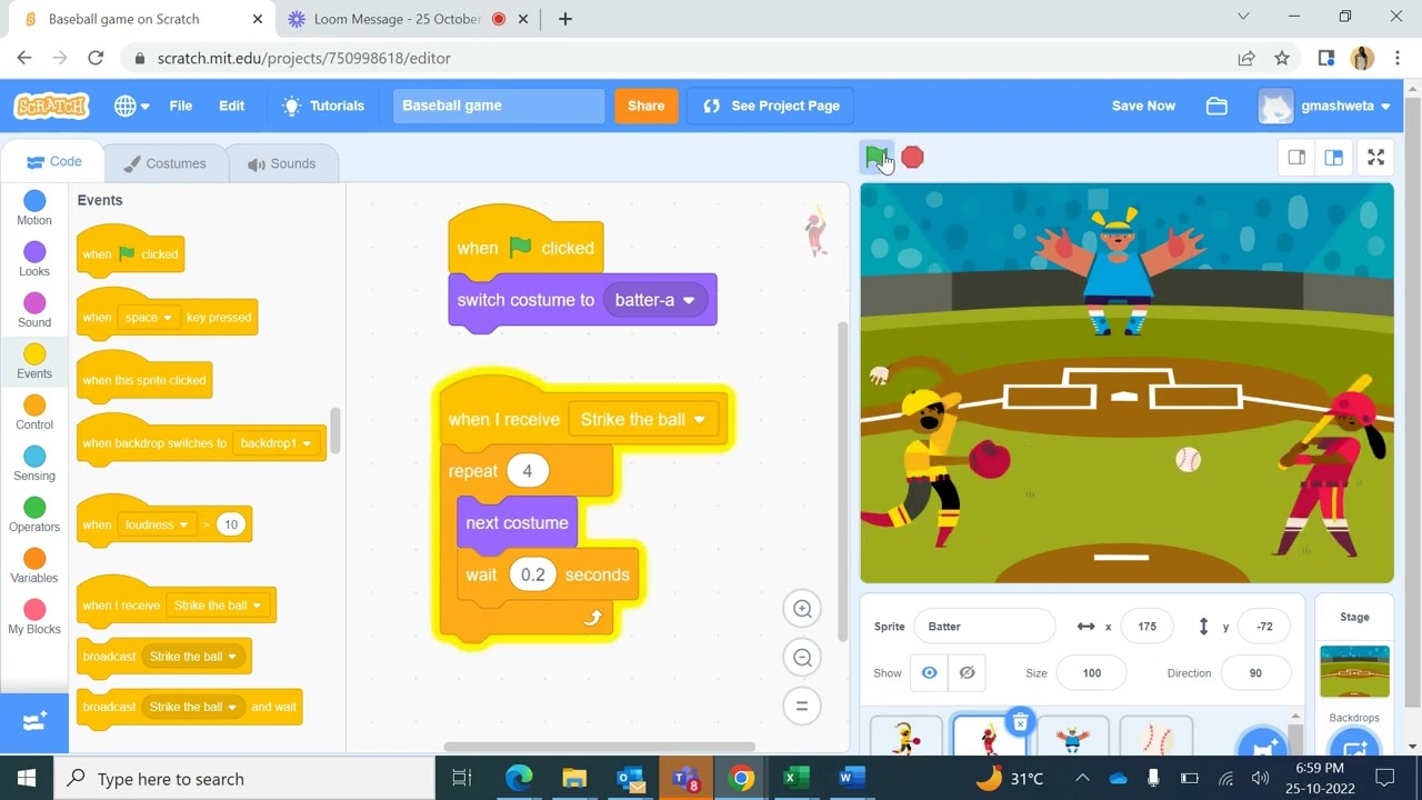 Scratch programming - Baseball game animation