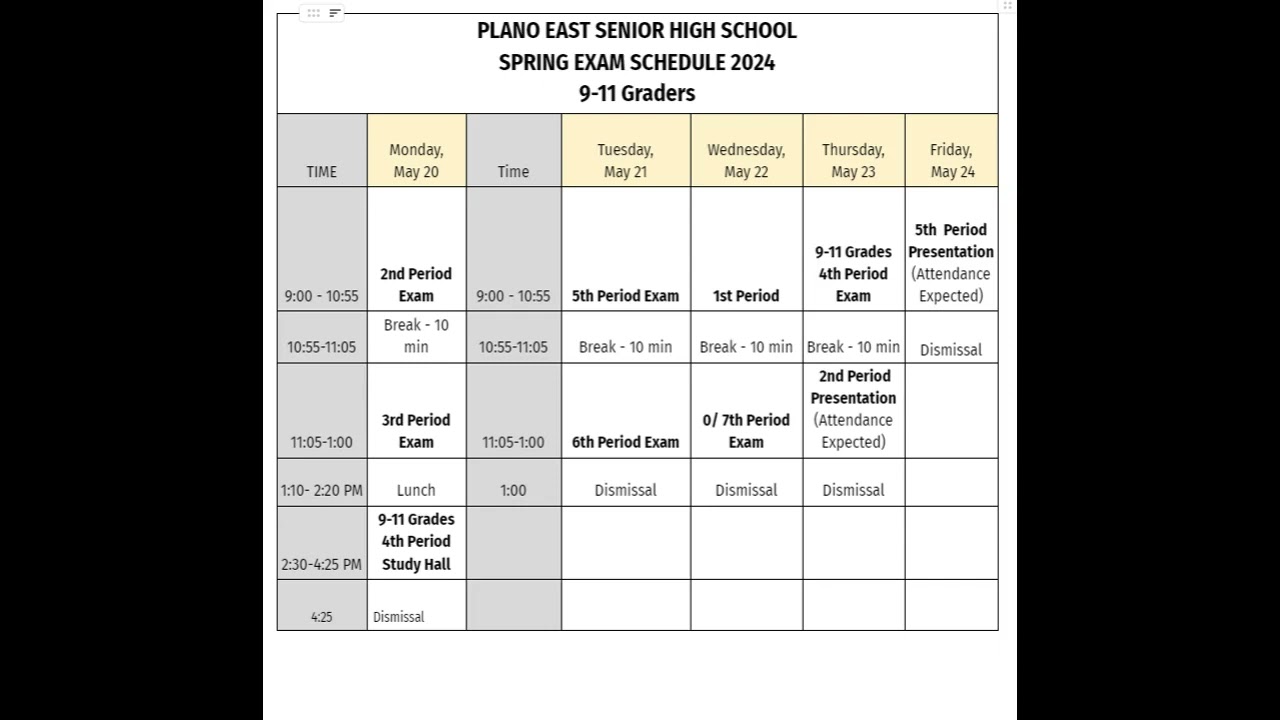 2024 Spring Exam Schedule & Senior Activities