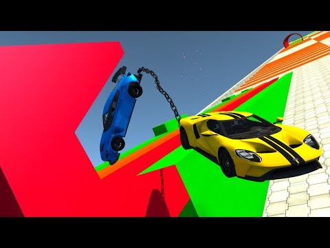 Chained Cars Against Insane Descent - BeamNG Drive Crash Testing