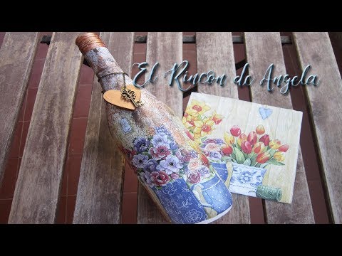 Decoupage and crackle to recycle a glass bottle