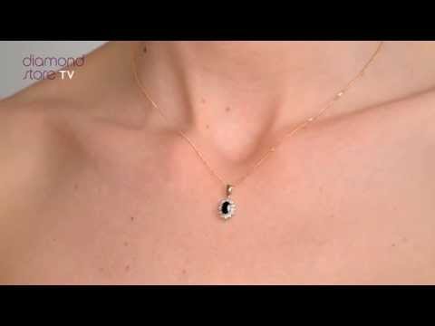 FER25-U - Sapphire 6 x 4mm And Diamond 18K Yellow Gold Pendant