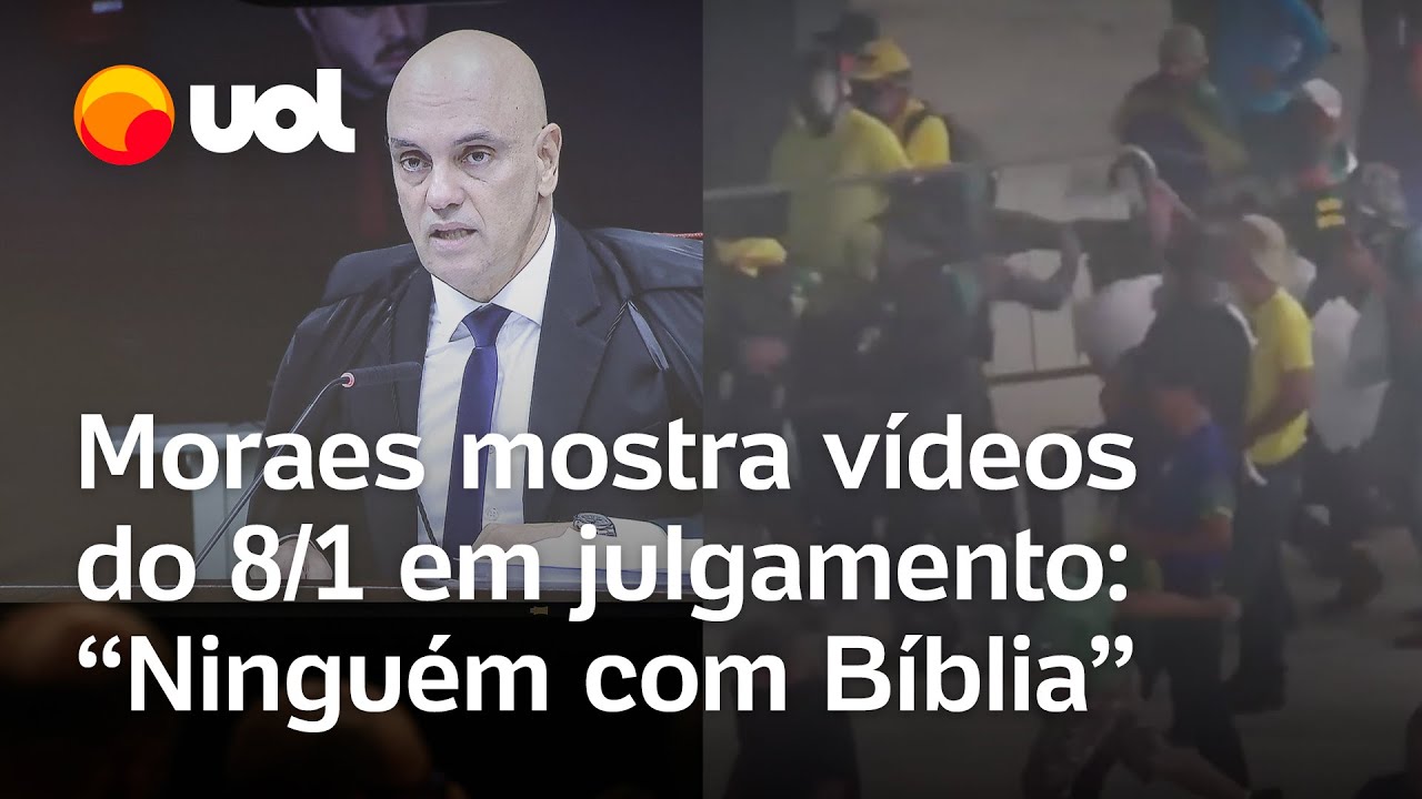 Moraes mostra vídeos com cenas violentas do 8/1 em julgamento: 'Não foi passeio no parque'