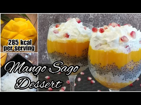 Layered Mango Sago Dessert | recipe with calorie info | dessert with just 1tbsp sugar
