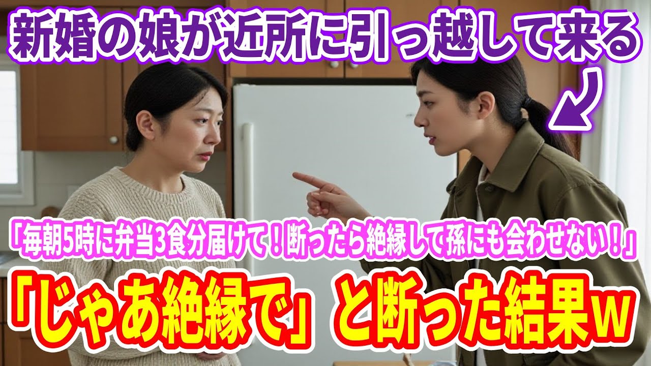 【スカッと総集編】娘夫婦が近所に引っ越して来ると娘「毎朝5時に弁当3食分届けて！断ったら絶縁して孫にも会わせない！w」私「じゃあ絶縁でいいわよ」娘「は？」