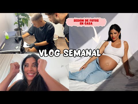 My husband multitasking: photoshoot 🤰, haircut for grandma, tattoo podcast and night out with fri...