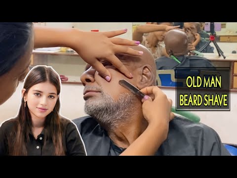 INDIAN LADY BARBER BEARD SHAVING || STRAIGHT RAZOR SHAVING || MISS BARBER