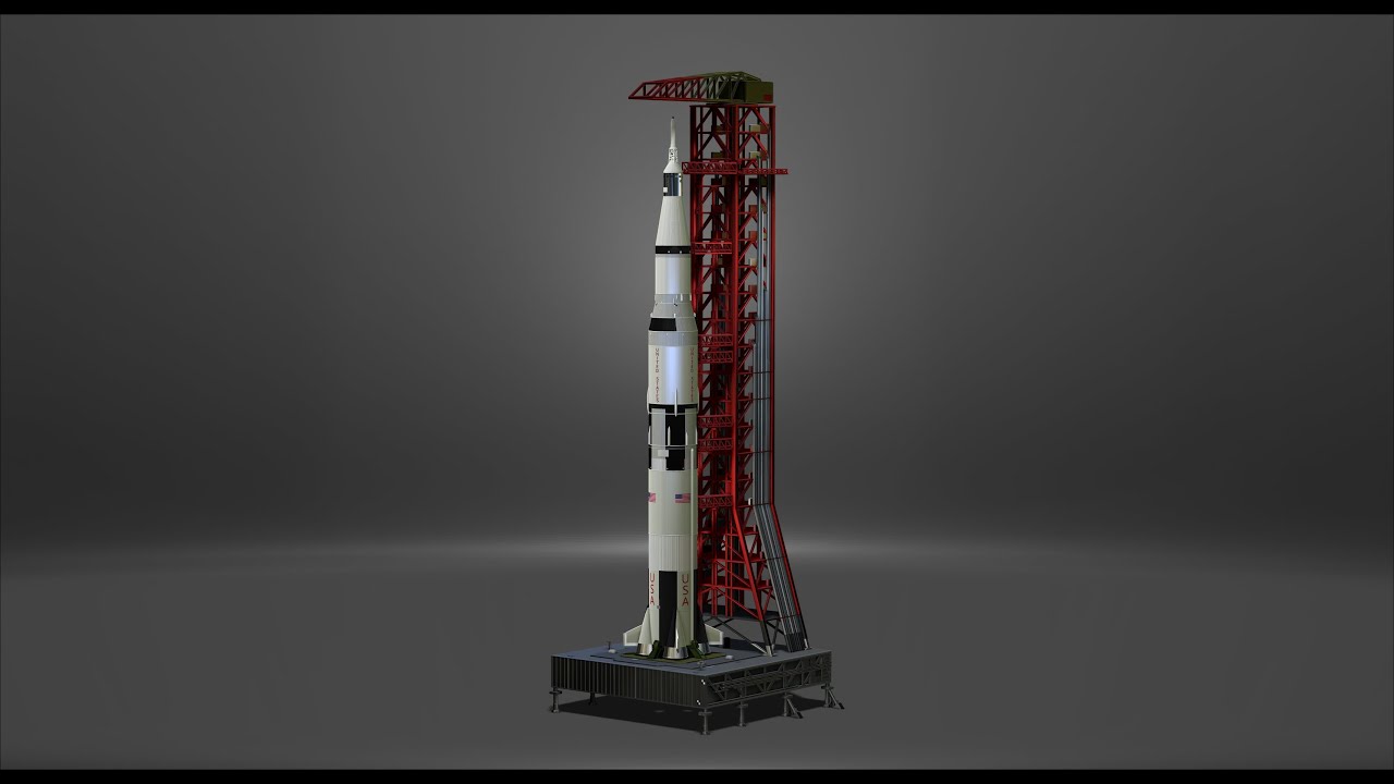 Nasa Saturn V Rocket and Launch Pad Apollo file STL OBJ for 3D Printer 3D Print Model