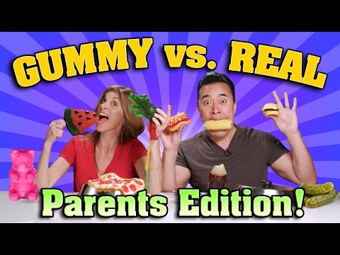 GUMMY FOOD vs. REAL FOOD CHALLENGE Parents Edition!!! Video